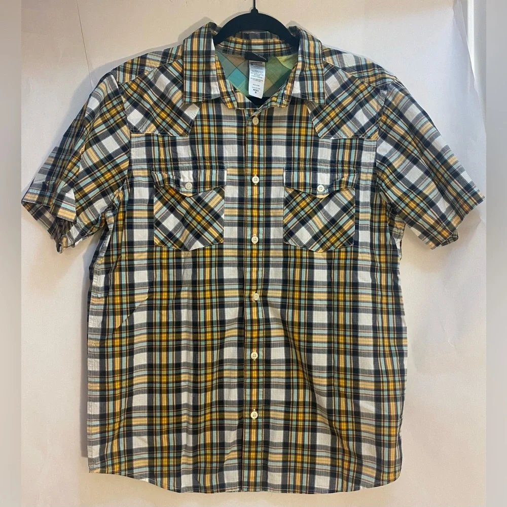 Patagonia Men’s Button-down Short Sleeve Shirt‎ Brown Yellow Plaid Size Medium